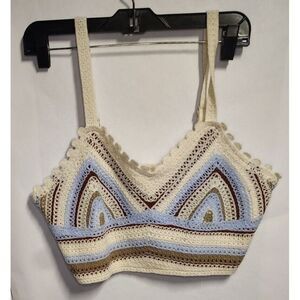 Rebellion Again Crochet Cropped Tank Top Bohemian Festival Adjustable Straps‎ L
